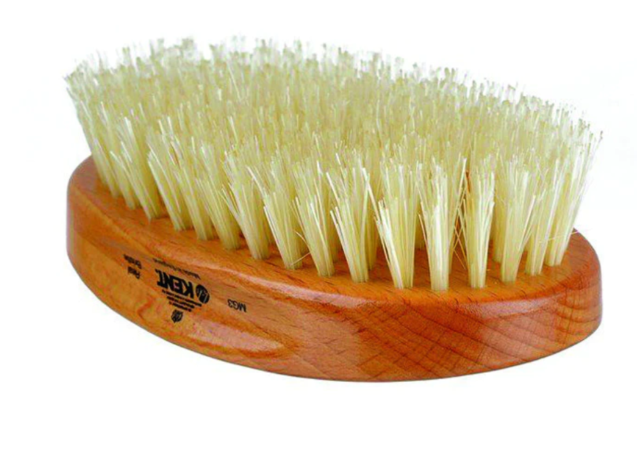 Brosse militaire Kent, ovale, bois de hêtre, brosse à cheveux à poils blancs purs K-MG3