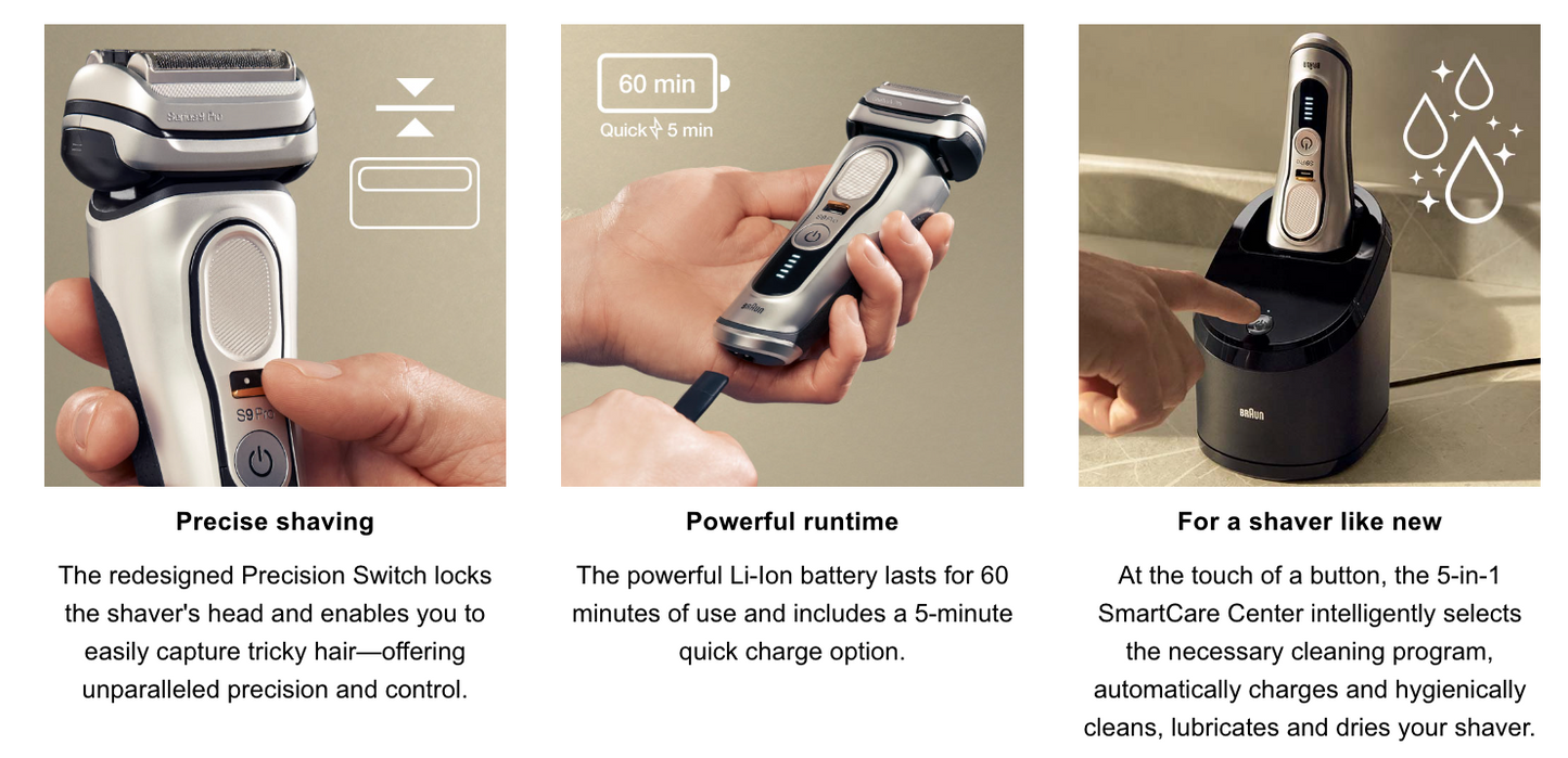 Rasoir électrique Braun, série 9 Pro, avec SmartCare Center, 9465 cm3