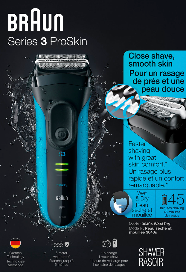 Braun Rasoir Rasoir humide/sec Noir/Bleu 3040s 