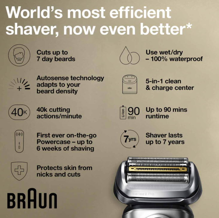 Rasoir électrique Braun série 9 avec PowerCase 9477CC