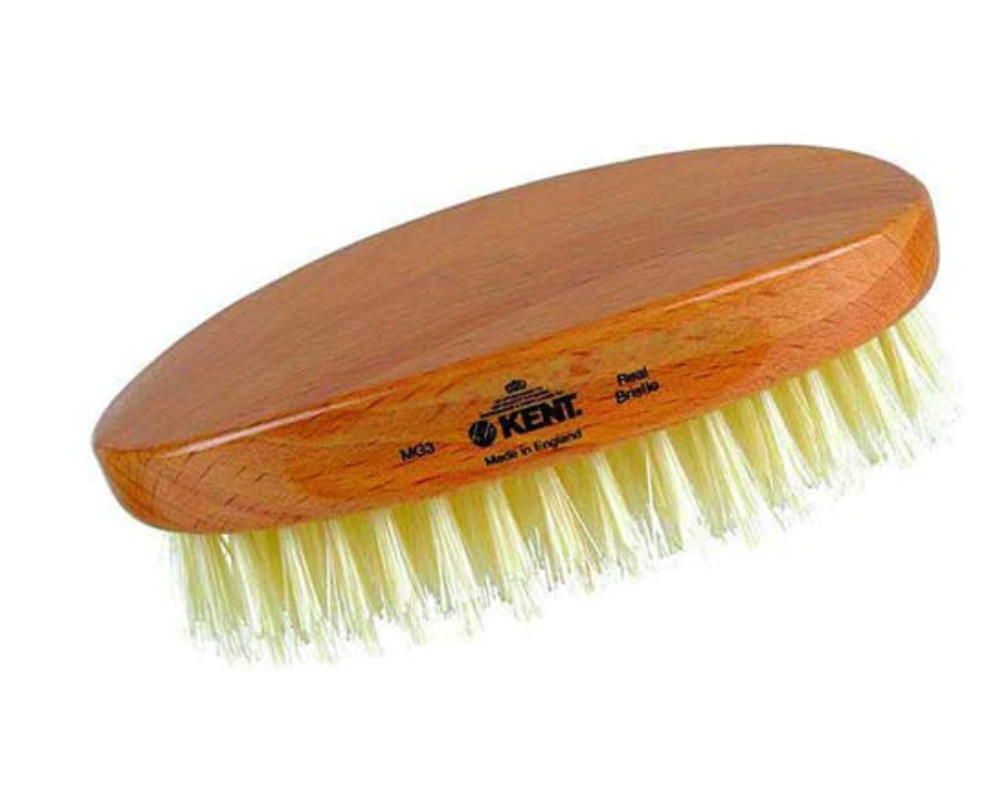 Brosse militaire Kent, ovale, bois de hêtre, brosse à cheveux à poils blancs purs K-MG3