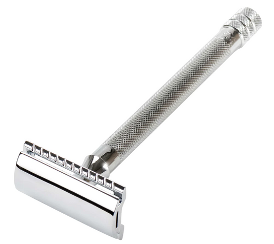 Rasoir de sécurité Merkur 24C à double tranchant, coupe droite, double manche extra long, chrome MK-24001
