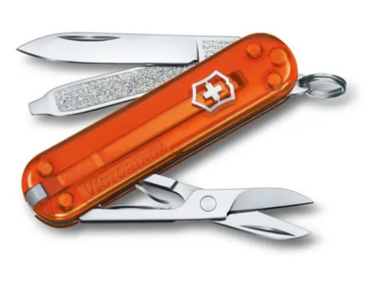 Couteau de poche classique de l'armée suisse Opale de Feu Orange Transparent 