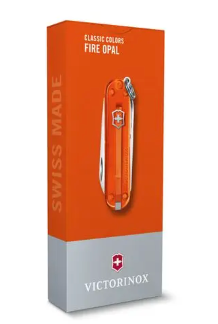 Couteau de poche classique de l'armée suisse Opale de Feu Orange Transparent 