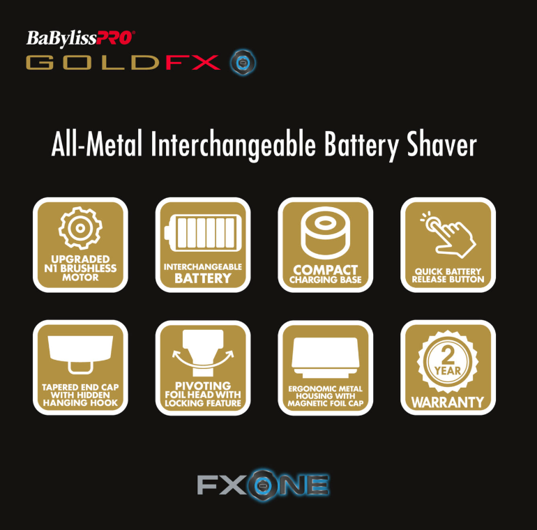 BABYLISSPRO® FXONE GOLDFX RASOIR À DOUBLE GRILLE FX79FSG