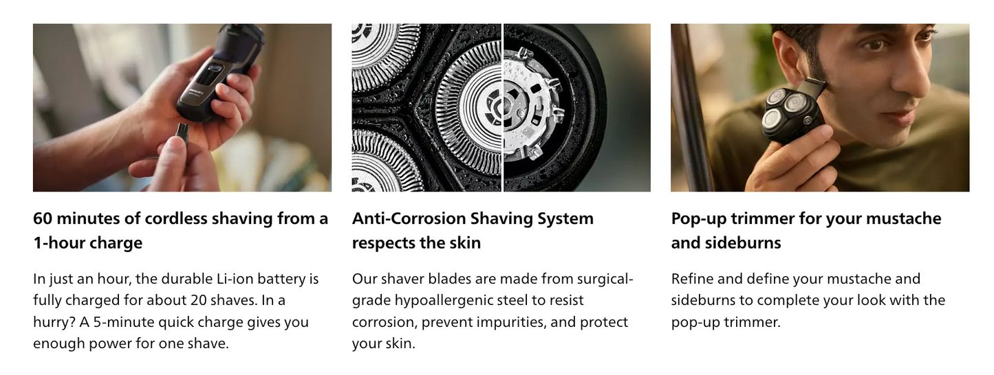 Rasoir électrique Philips série 3000 Wet &amp; Dry S3242/12