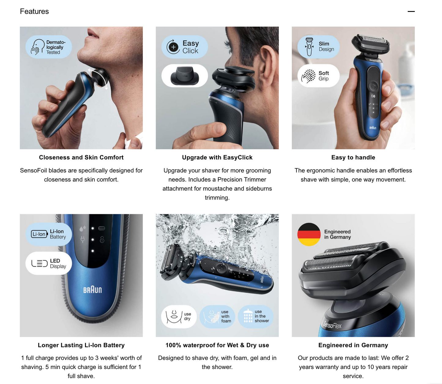 Rasoir électrique Braun pour hommes, série 6 6120s