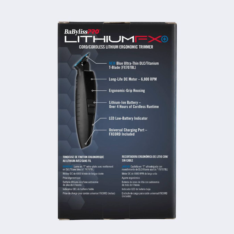 Tondeuse ergonomique BaBylissPRO® LithiumFX+ noir mat avec/sans fil au lithium FX773NMB